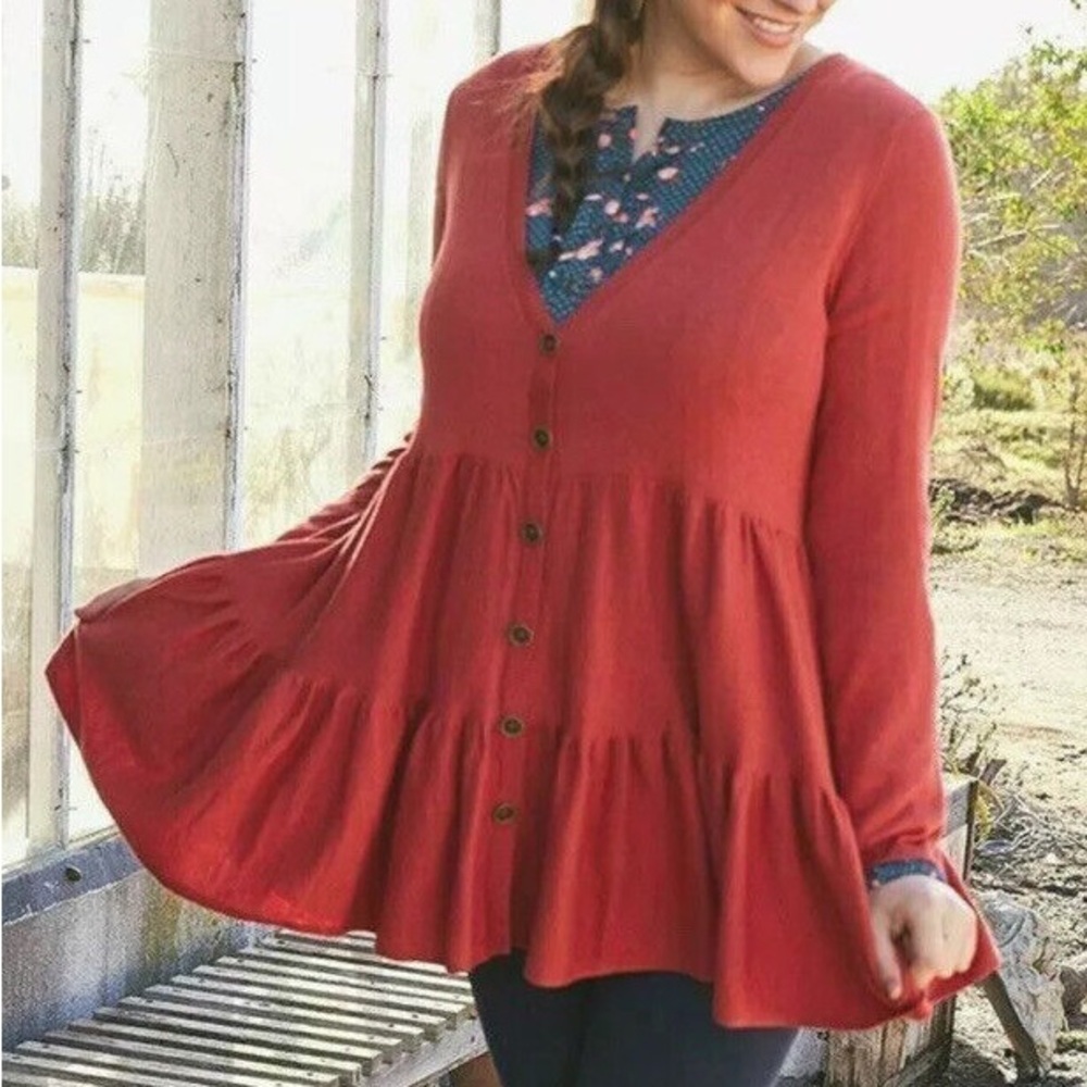 Matilda Jane women’s size large red cardigan sweater shawl jacket